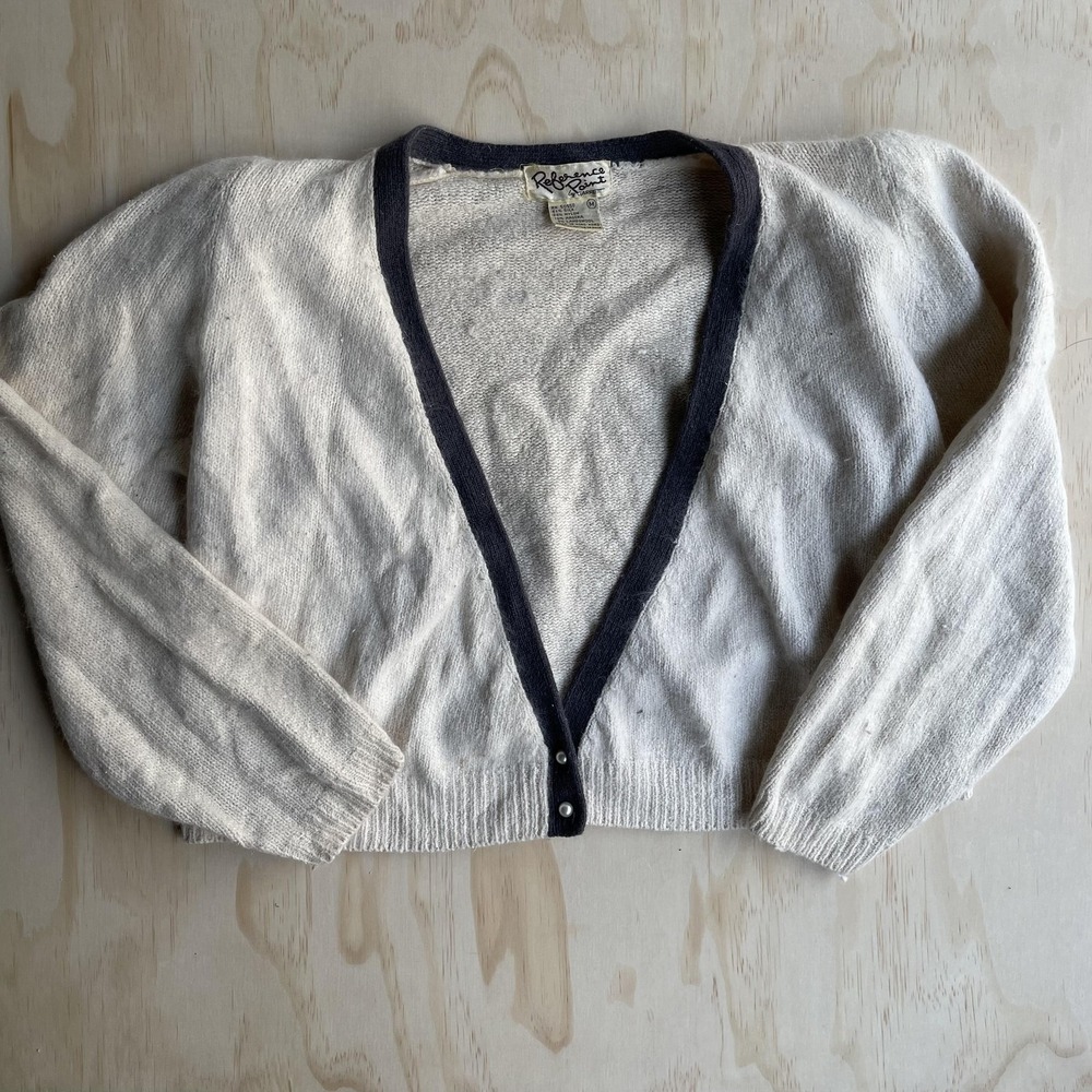 Vintage Reference Point Cardigan Sweater Womens Medium White Silk Angora Cropped